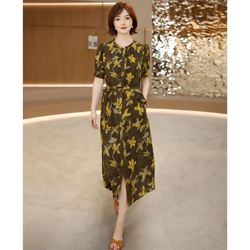 2025夏季中长款女装连衣裙时尚气质优雅修身显瘦复古裙子L22-8530