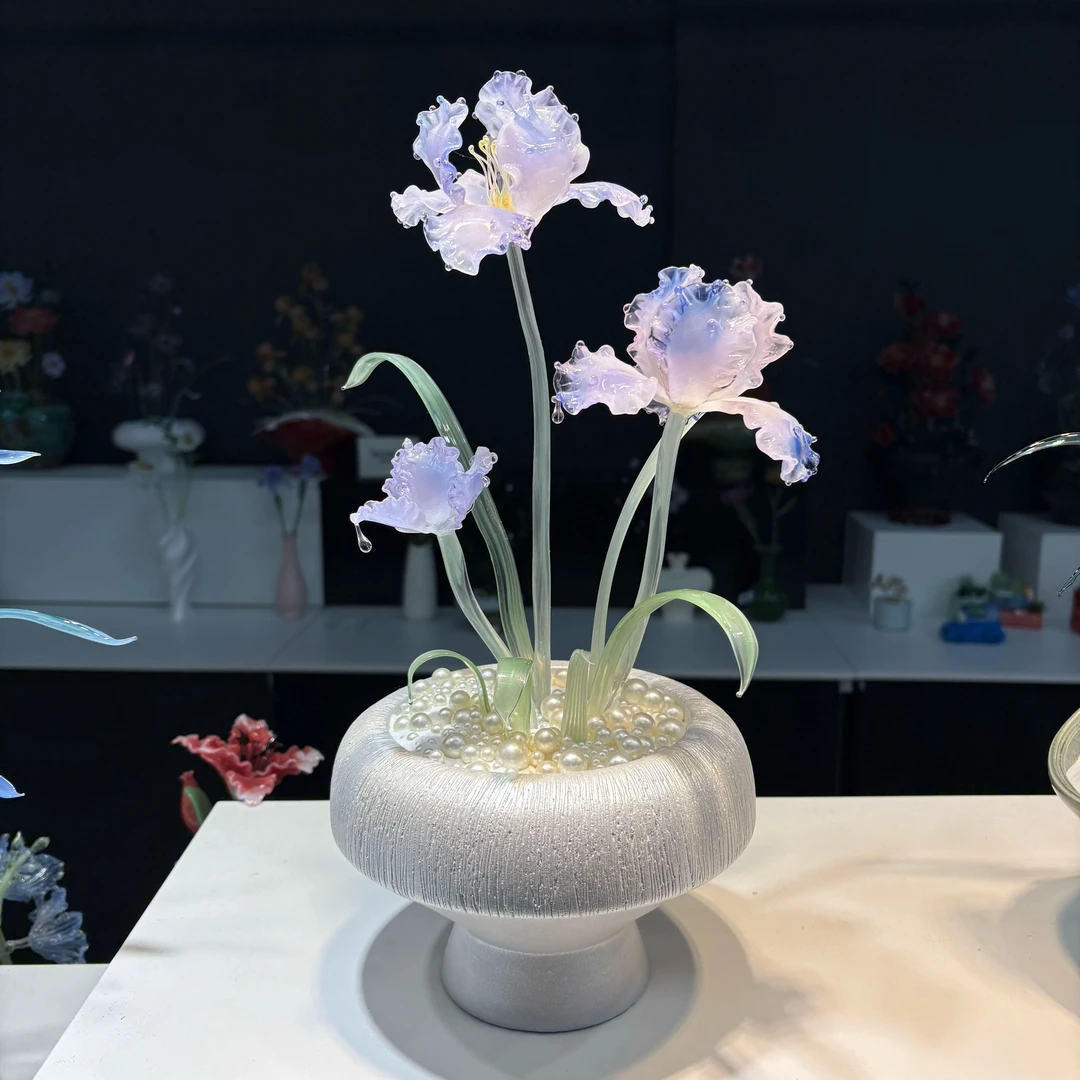 淄博琉璃【鸢尾花】【法式奶油风】纯手工烧制创意轻奢高档玄关摆件