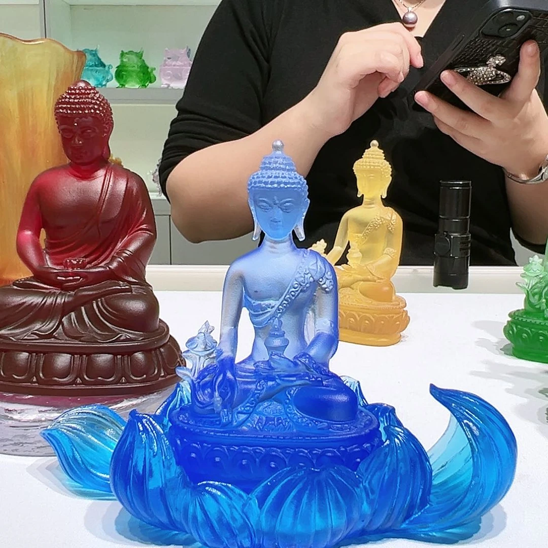 【闪购商品】手工艺品琉璃道**然药师莲花两件套