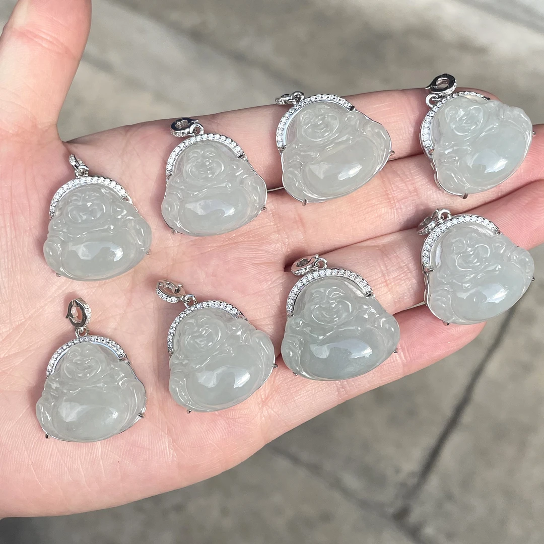 B71翡翠A货佛公S925银镶万能扣吊坠（多样性发其一）