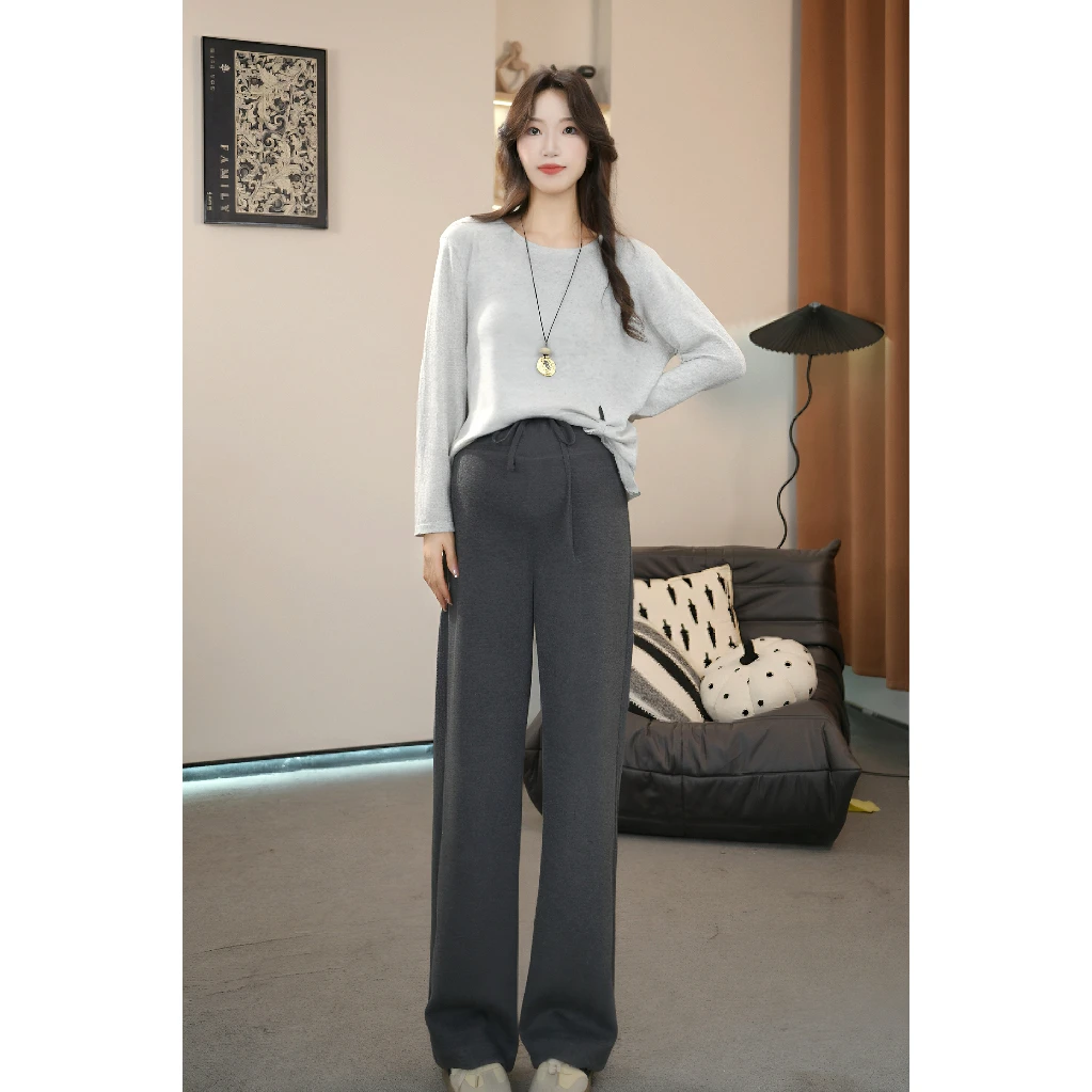 孕妇裤秋冬外穿糯米裤针织阔腿裤大码宽松直筒休闲长裤子