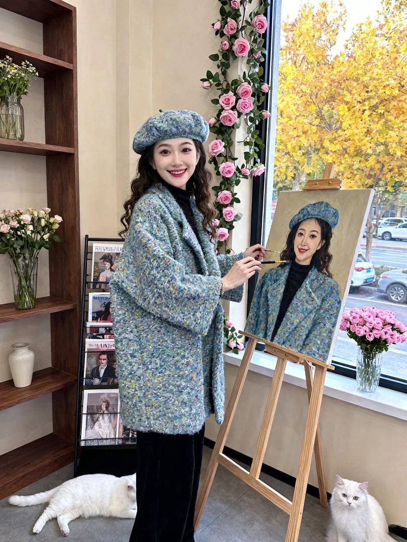 现货【香奶奶】圆领小香风女老钱风毛呢外套开衫毛呢女装00089