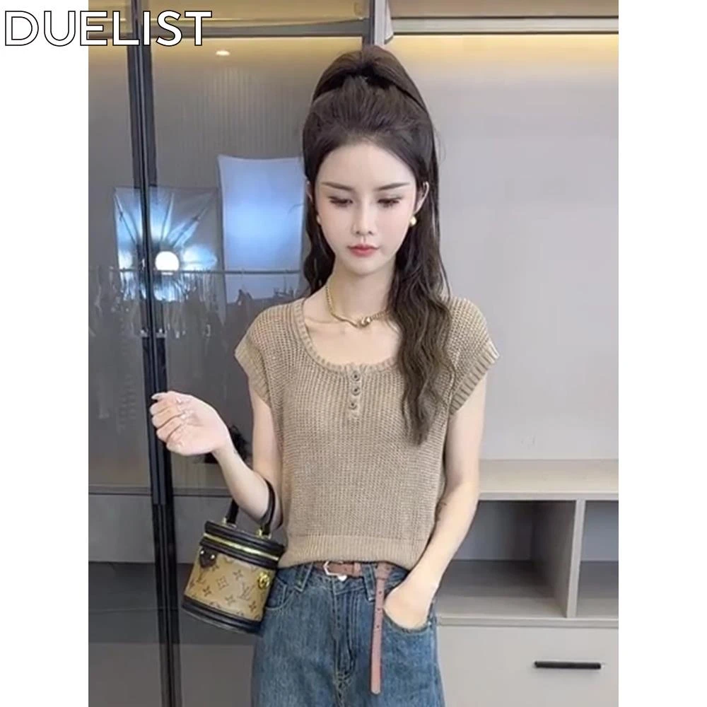 DUELIST多巴胺女孩穿搭短袖恤女士新款夏季薄款针织衫上衣女短款