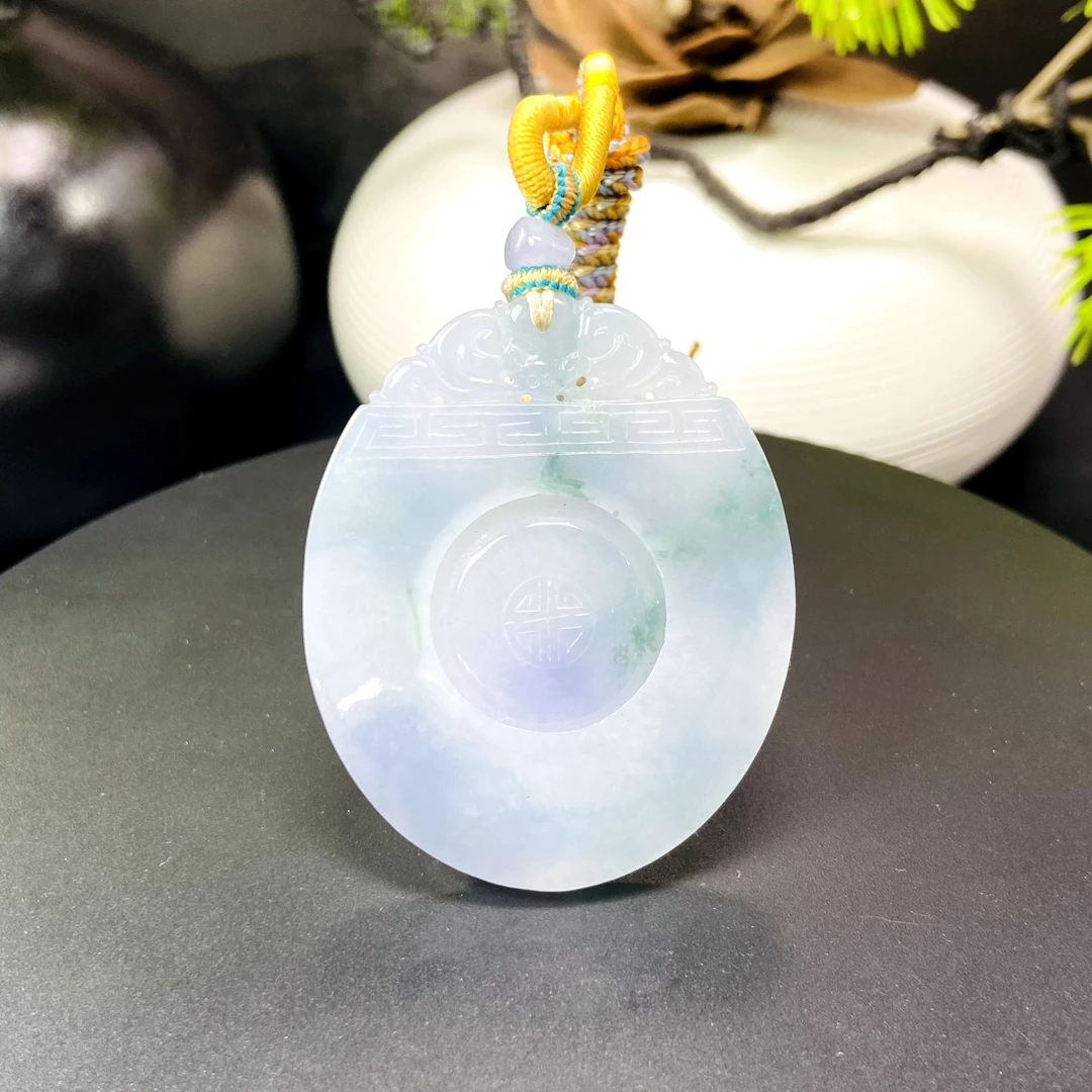 RX18天然缅甸A货翡翠春彩仿古无事圆牌/029850/北京中保拍卖