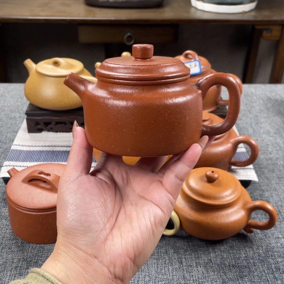紫砂茶壶红降坡德钟全手纯红20目200手工泥