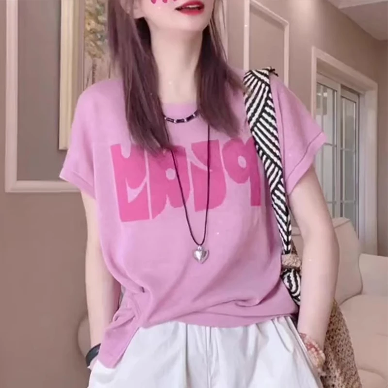 香朵儿字母印花时髦洋气欧若风体恤2025夏季新款流行时尚女装上衣