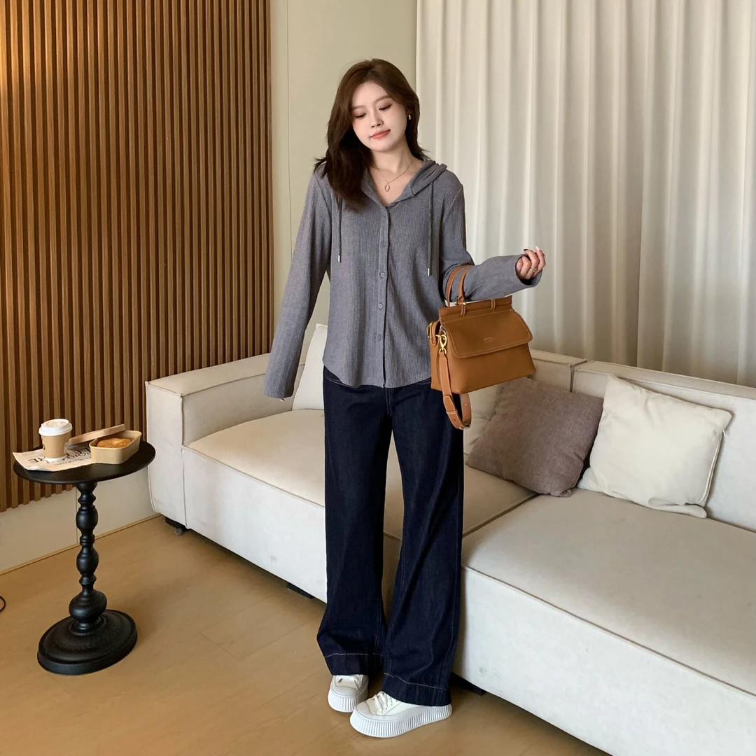 现货大婉酱微胖定制时尚连帽卫衣针织开衫打底衫洋气上衣女5788D