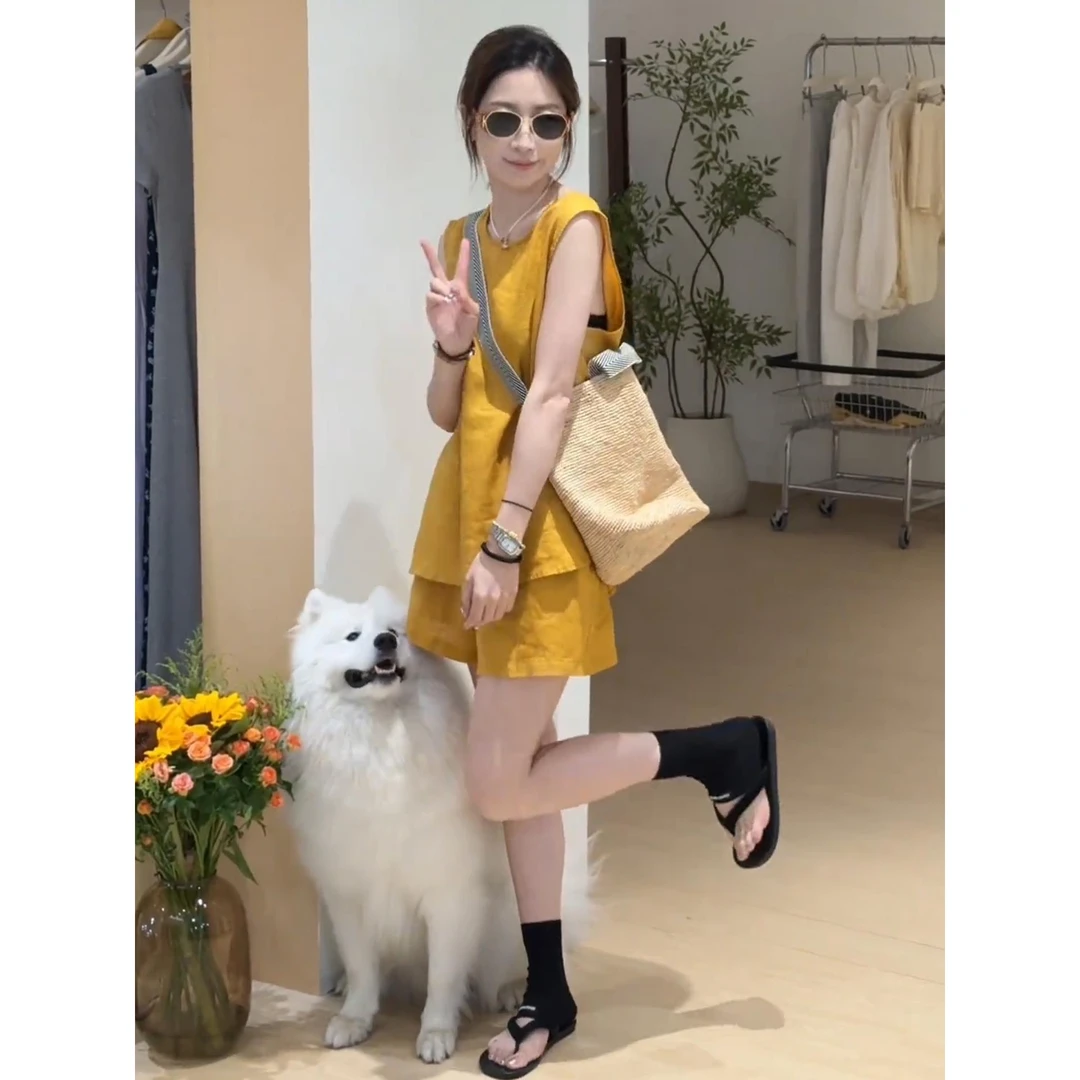 【欧若拉】夏季新款韩系休闲百搭显瘦舒适时尚设计感短裤背心两件套