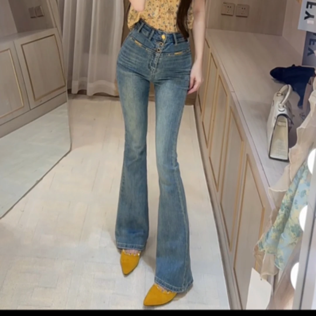 96503 气质金扣喇叭裤 裤长103