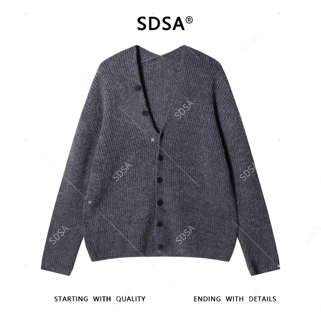 SDSA男士秋冬新款痞帅男装简约纽扣V领开衫针织衫网红款宽松毛衣