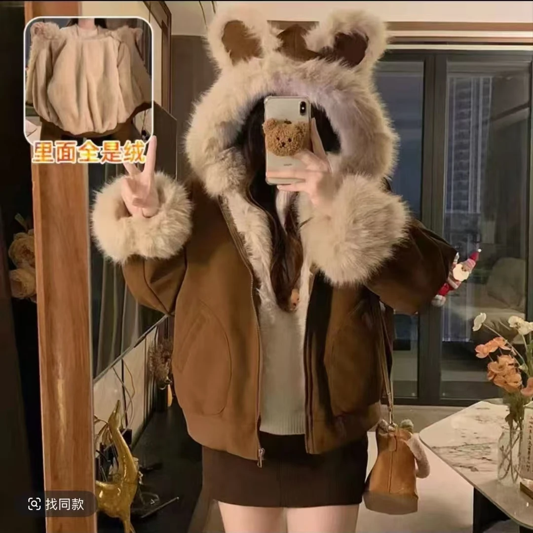 蝴蝶结22休闲风加厚连帽气质女款外套冬季短外套女