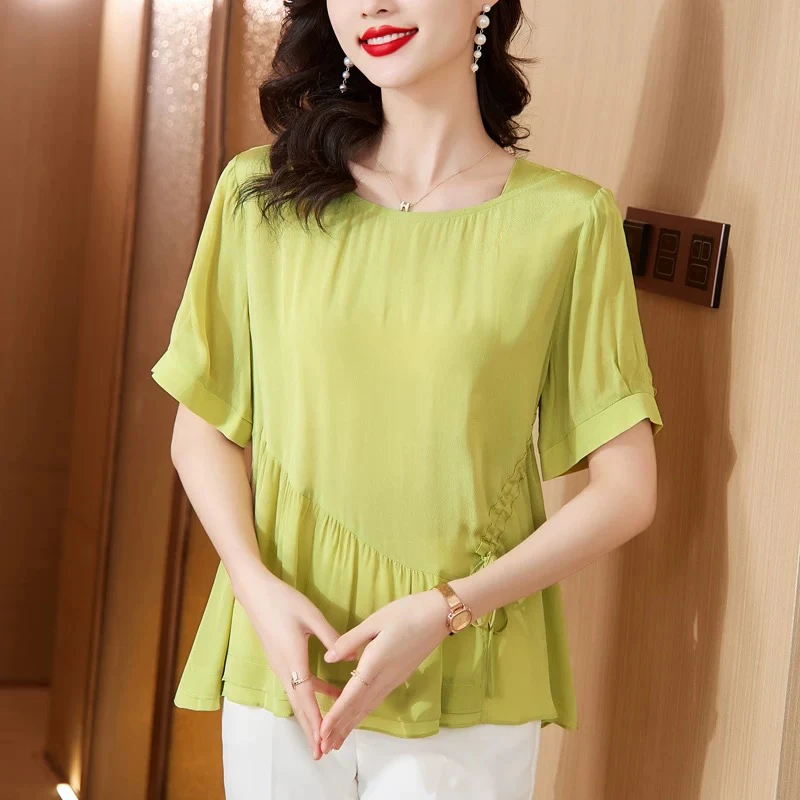 新款短袖衬衫女夏季时尚简约大方小众上衣遮肚子显瘦小衫