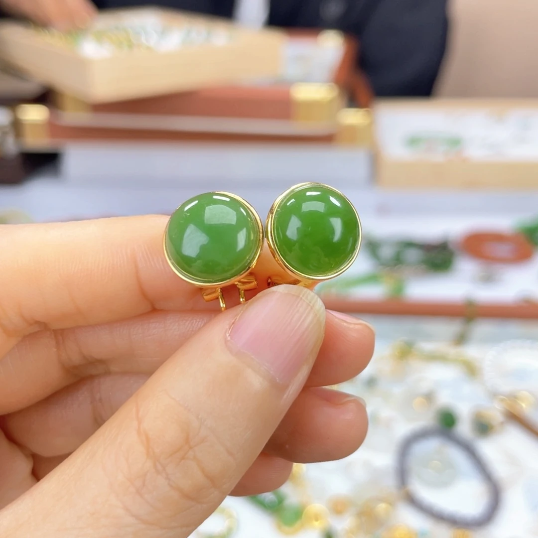 银S925镶嵌和田玉耳饰13
