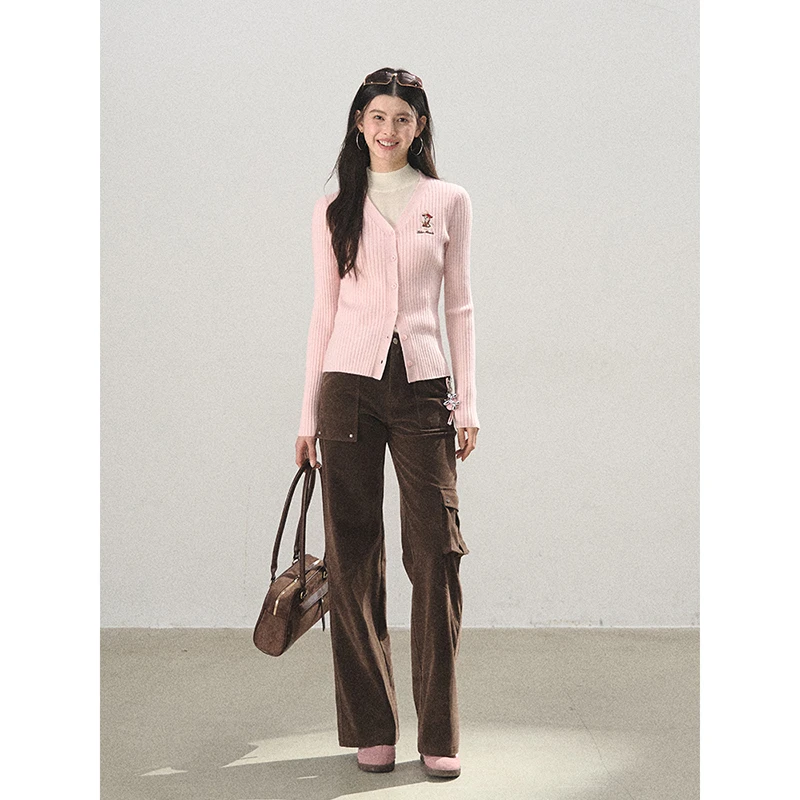 Lulusmiracle【荒漠绒革】李小璐同款时尚复古百搭工装裤