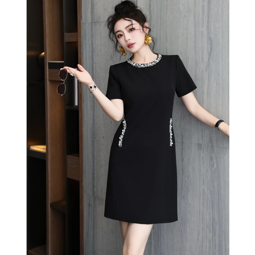 连衣裙法式短裙气质订钻轻奢质感小黑裙夏季小个子女装女神小礼裙