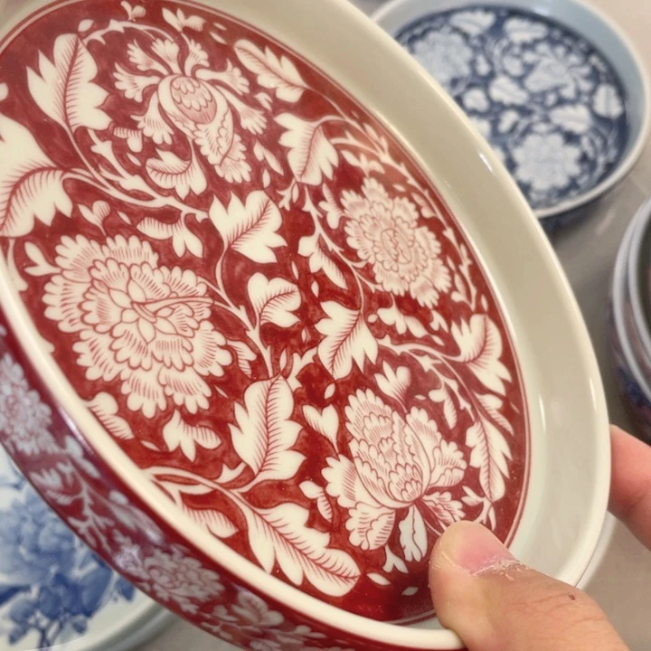 瓷片釉里红国色天香壶承