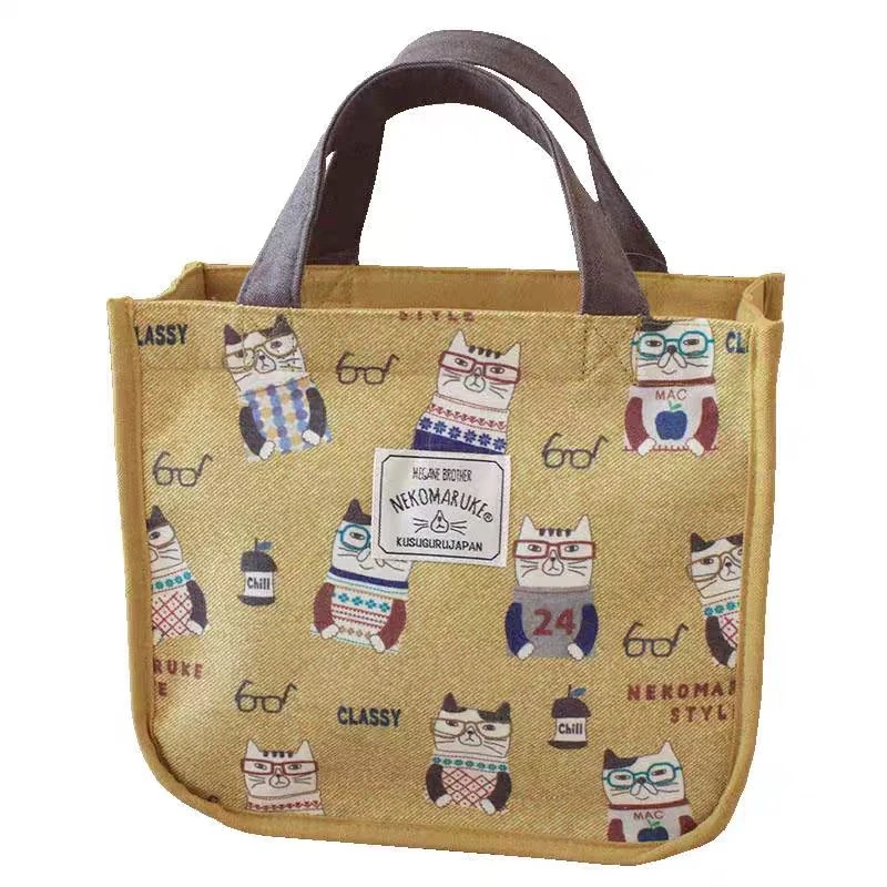 Z718 日本kusuguru刺绣猫咪手提包亮黄色7509-1