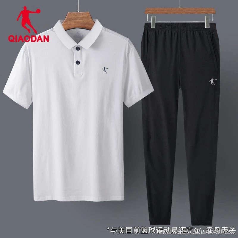 乔丹运动套装男夏季新款polo衫休闲速干健身跑步男装两件套透气