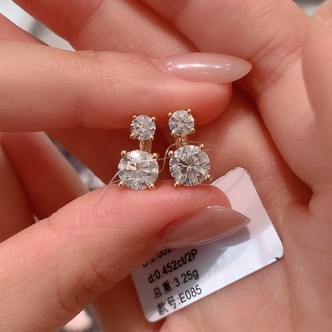 18K金镶嵌耳饰合成钻石双钻耳环