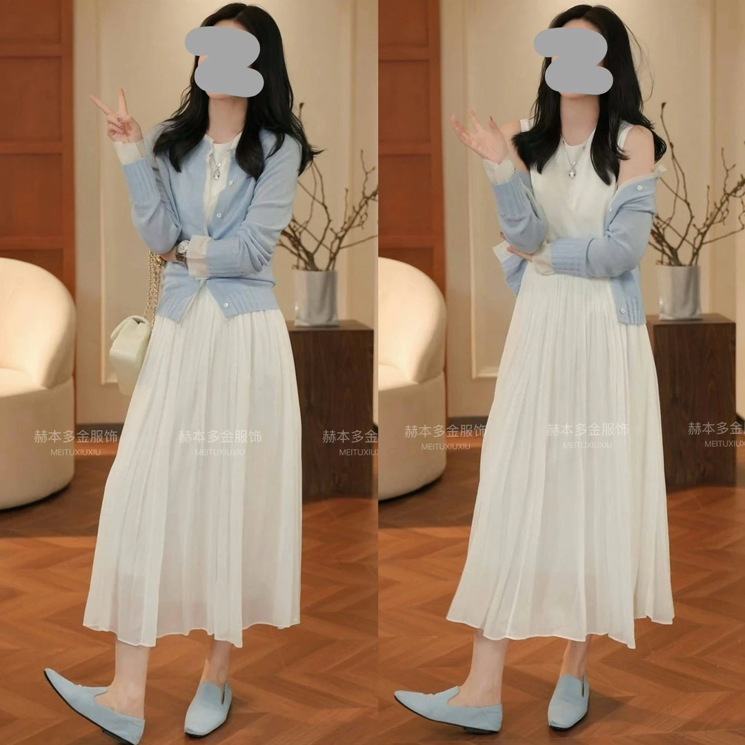 小众炸街高级感女装25夏季轻奢减龄显瘦连衣裙防晒针织开衫套装女