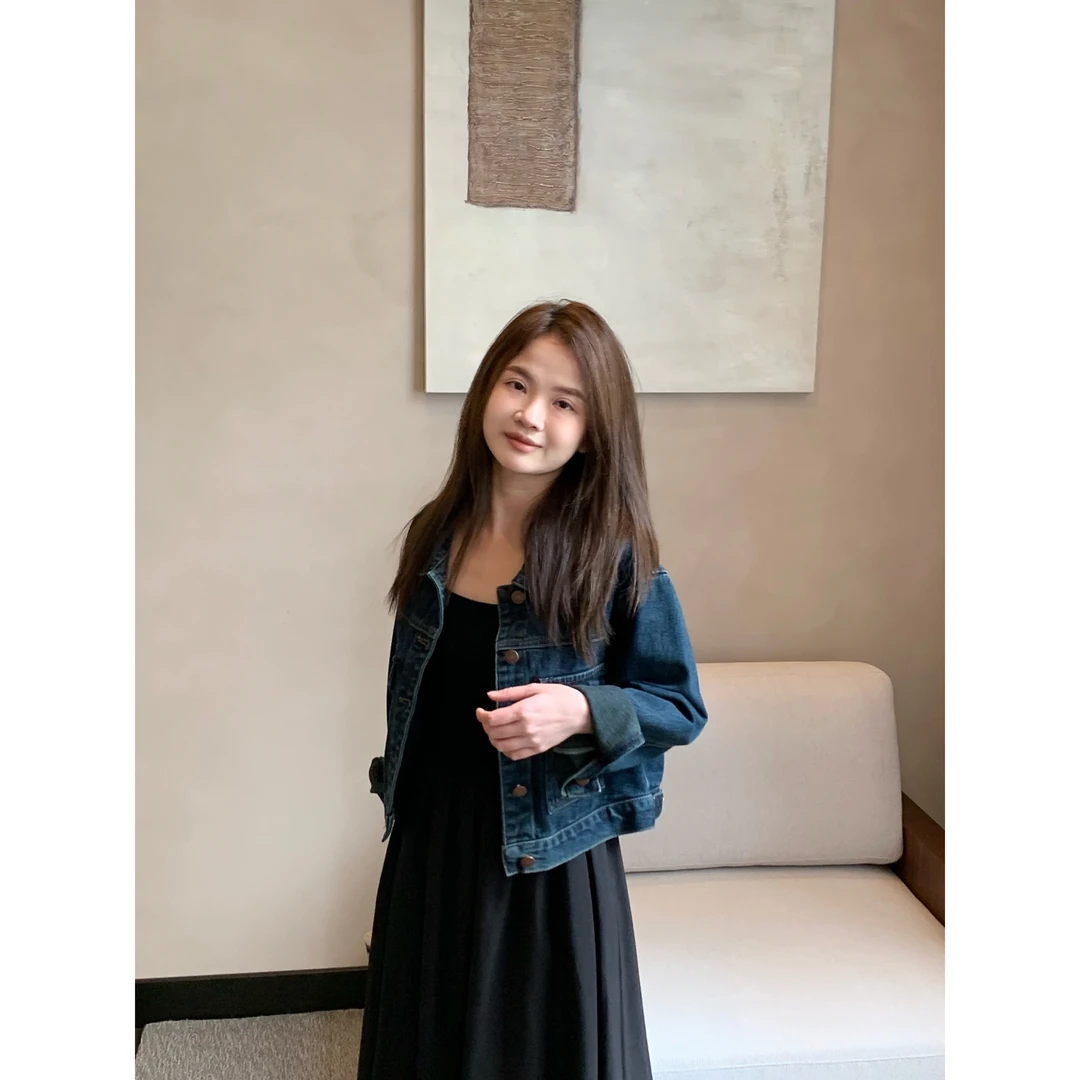 YO定制小个子复古时髦感短款牛仔外套春季百搭显瘦宽松夹克上衣