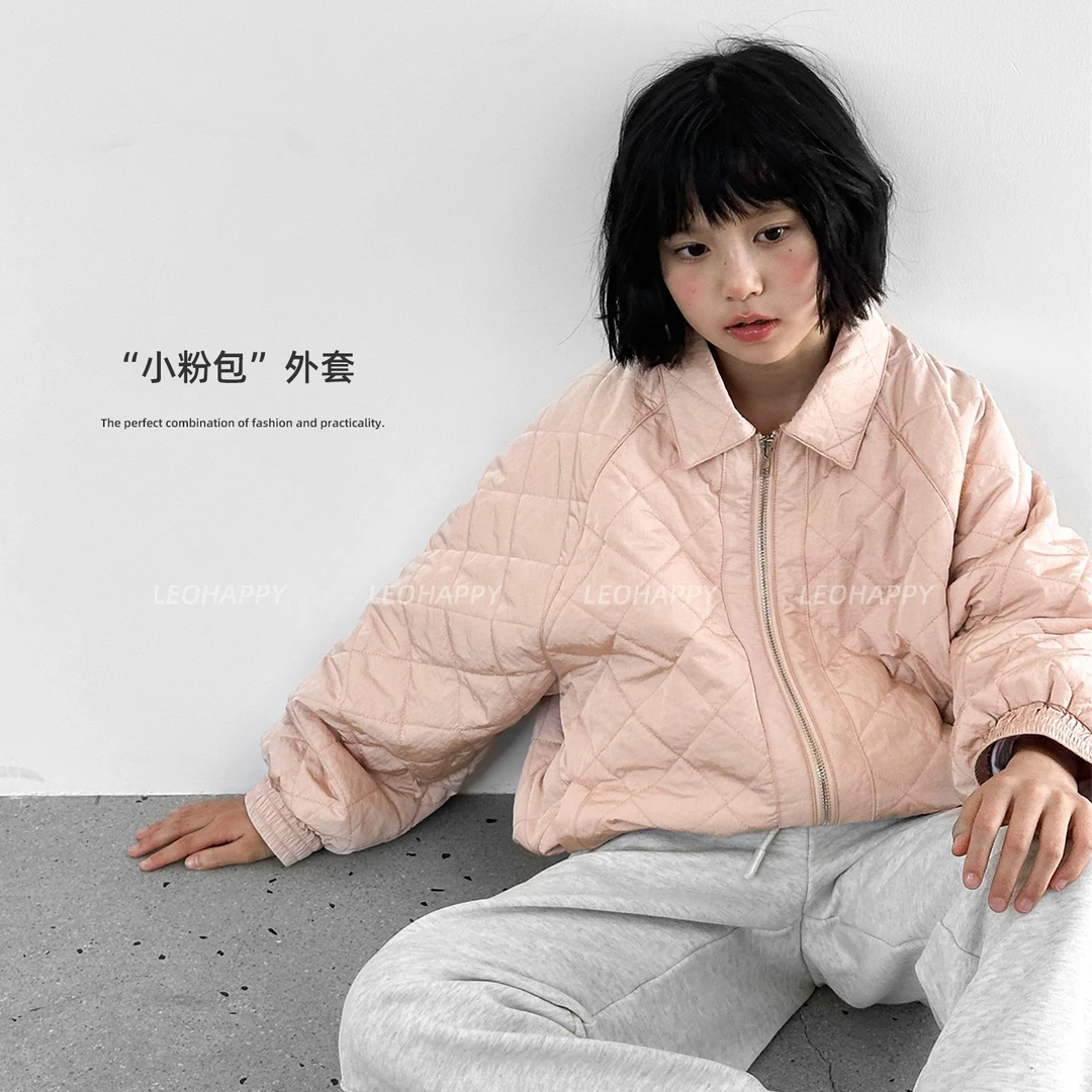 【小粉包】1200克仿羽棉粉色绗棉翻领外套