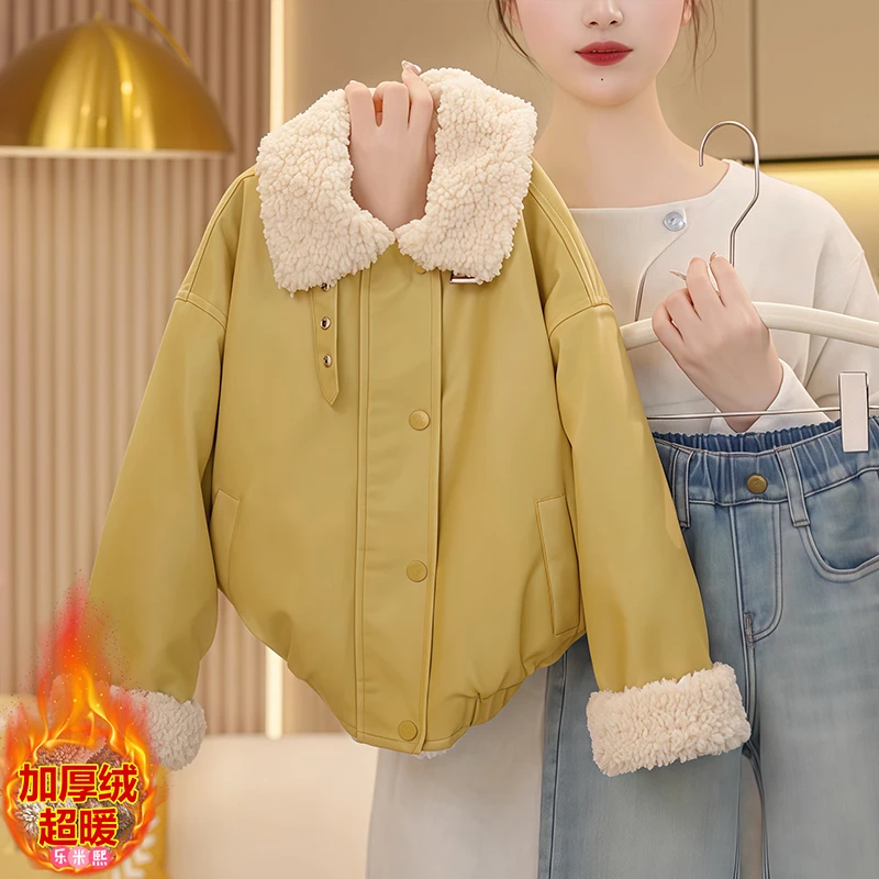 女童加绒皮衣外套秋冬款2025新款洋气加厚中大童儿童夹棉冬装上衣