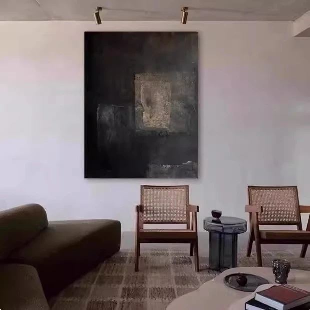 【巴比松】手绘油画客厅侘寂风挂画玄关抽象立体肌理高级质感装饰画
