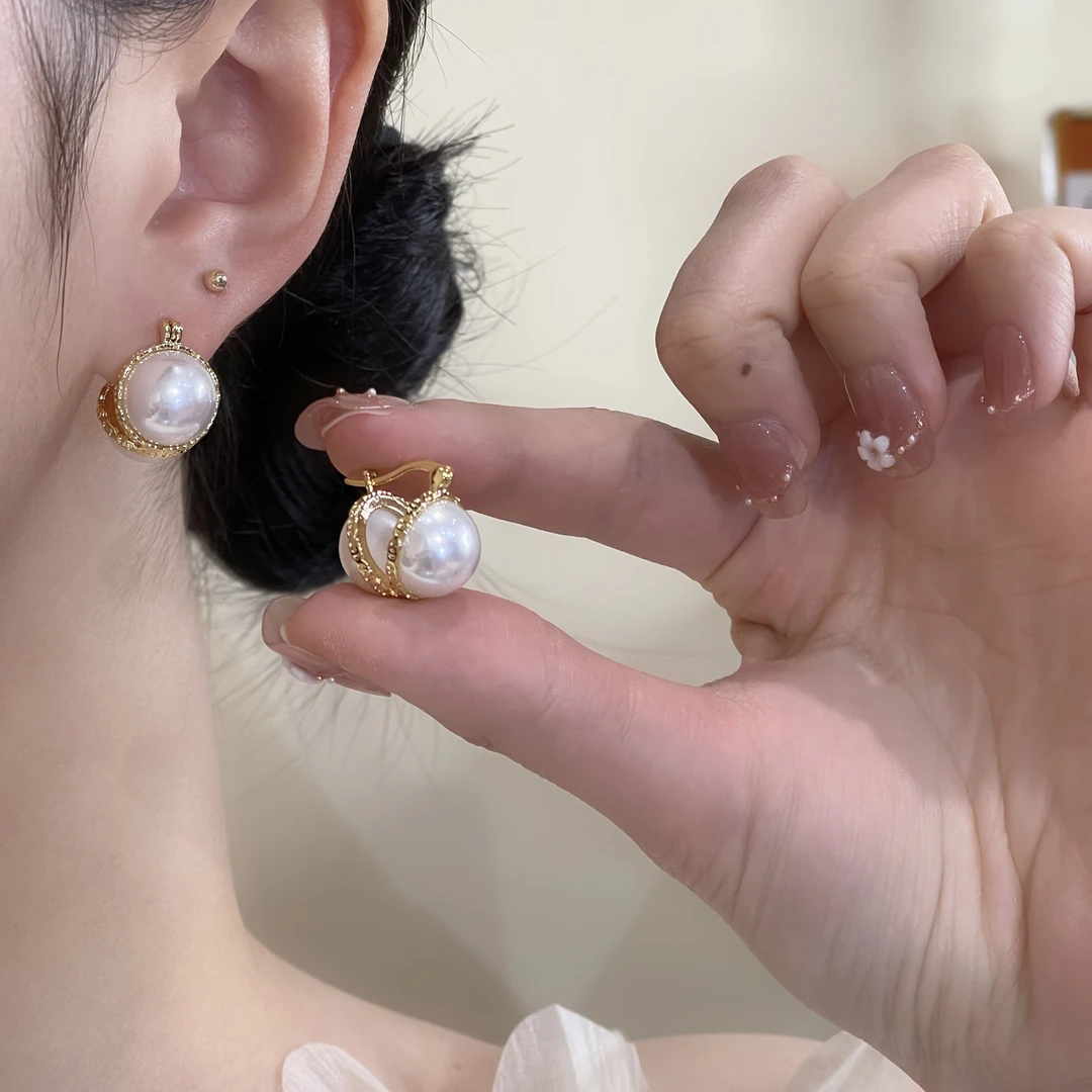 A-263 法式复古轻奢高级感气质双面珠珠耳扣耳环