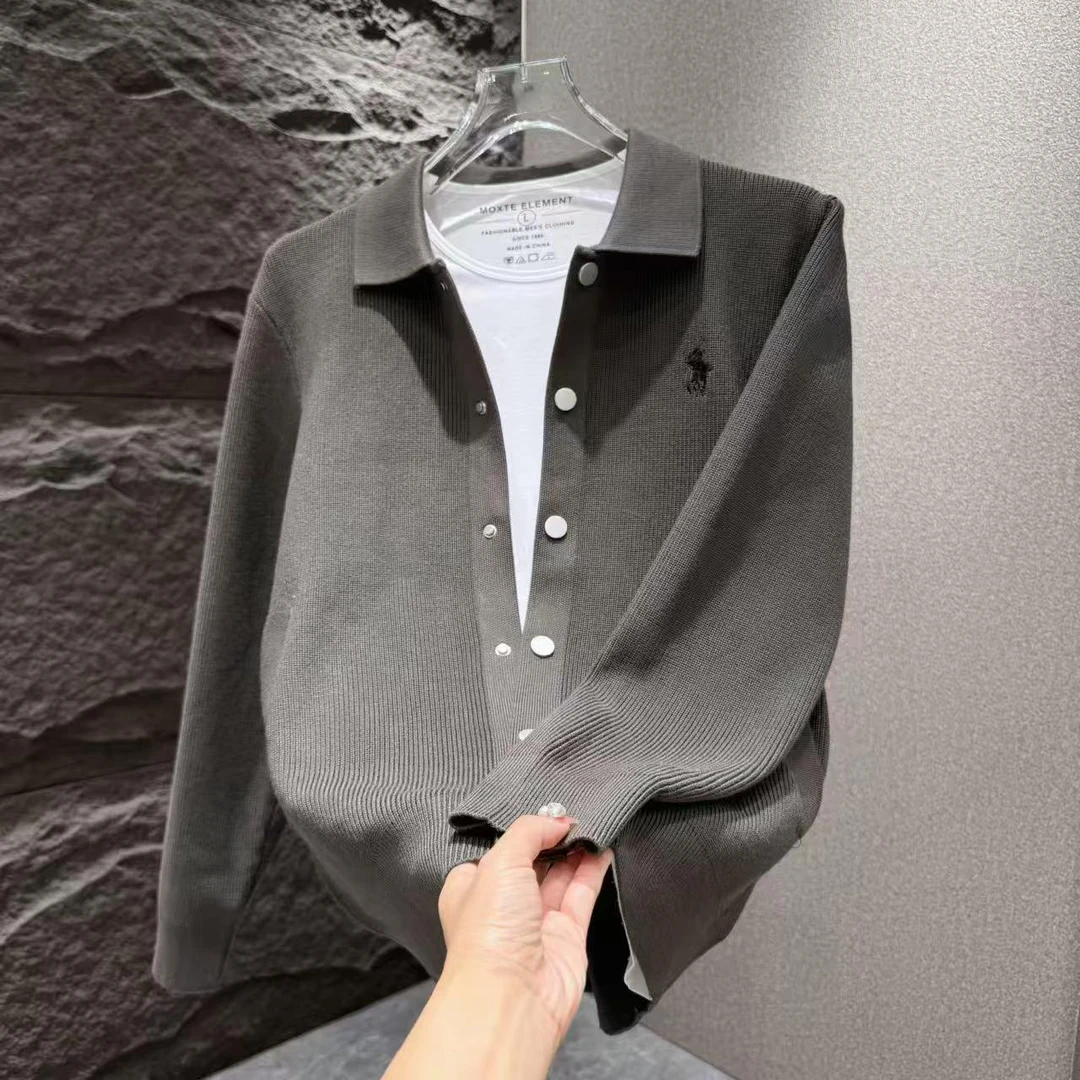 高端欧货针织开衫男士秋季新款时尚翻领毛衣外套轻奢百搭潮流男装