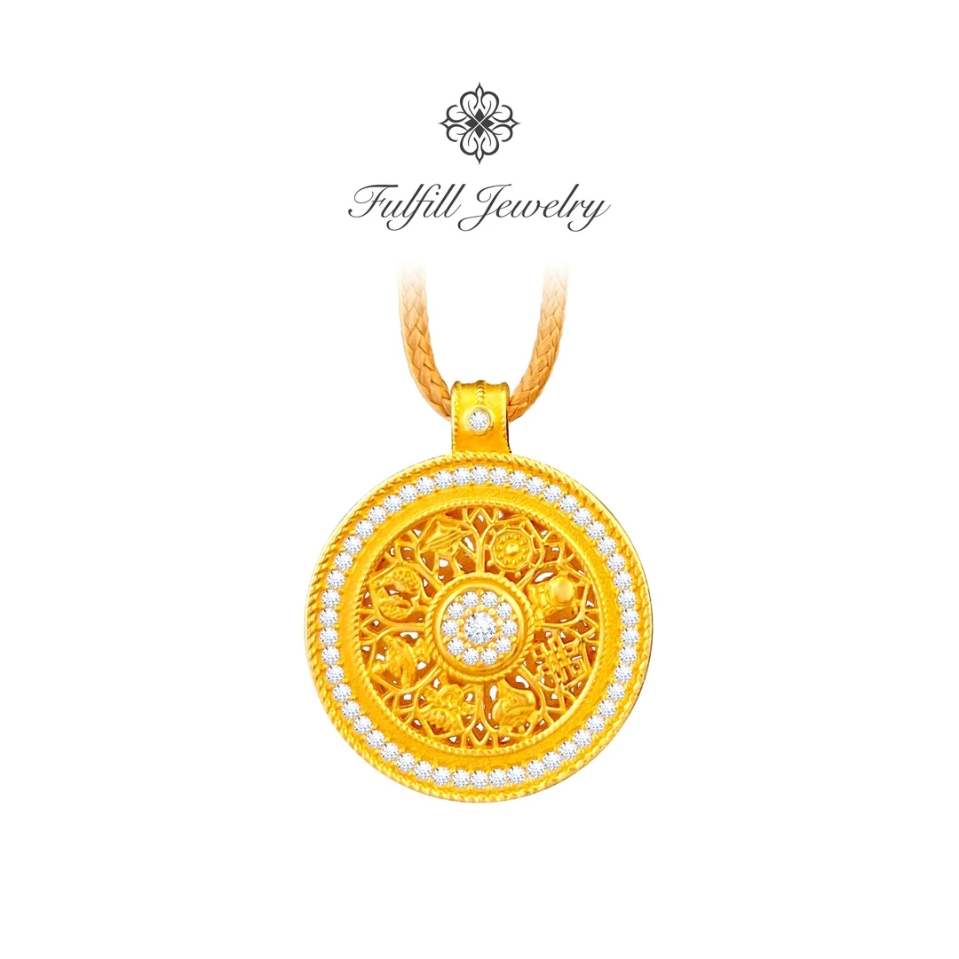 吊坠925银 点钻八宝罗盘项链厚镀K金饰品首饰老铺同款旋转气质