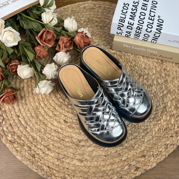 真皮软底包头拖鞋外穿2025新款夏季凉鞋女镂空妈妈鞋牛皮9870-99