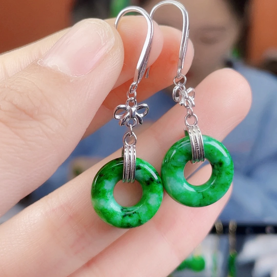 翡翠银S925镶嵌耳饰