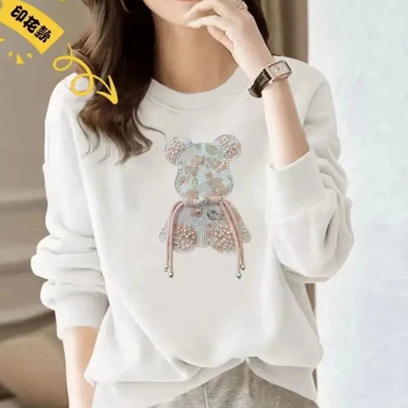 秋冬女士圆领卫衣套头男女白色百搭