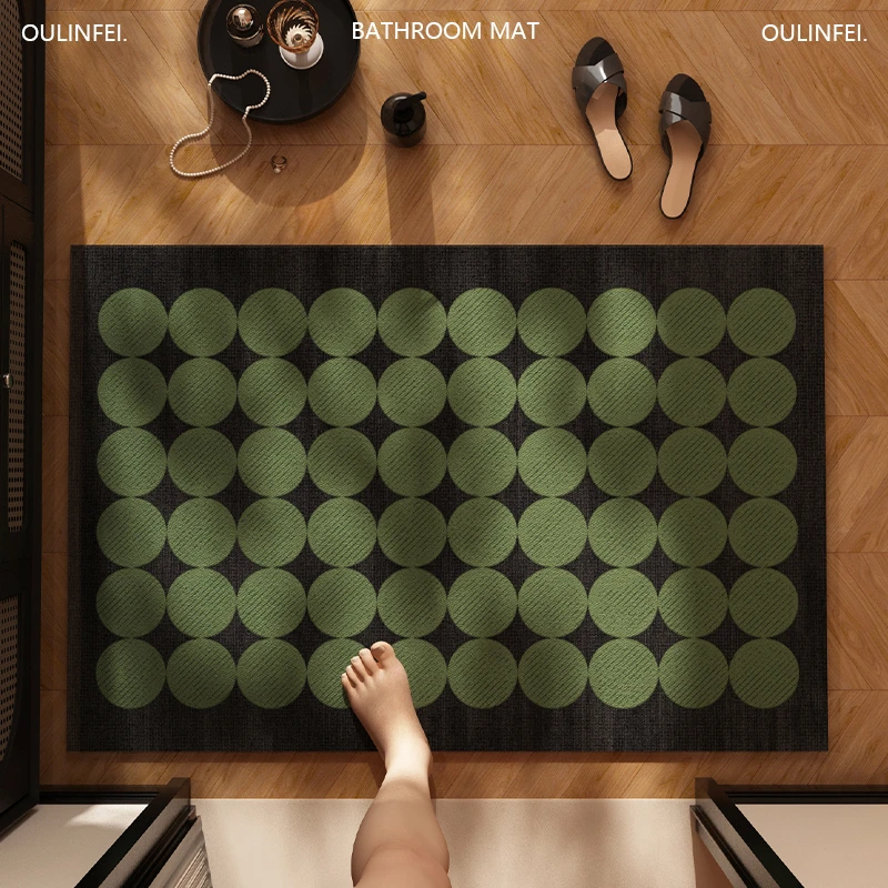 硅藻泥洗手卫生间浴室地垫高级绿色复古厕所门口吸水防滑耐脏脚垫