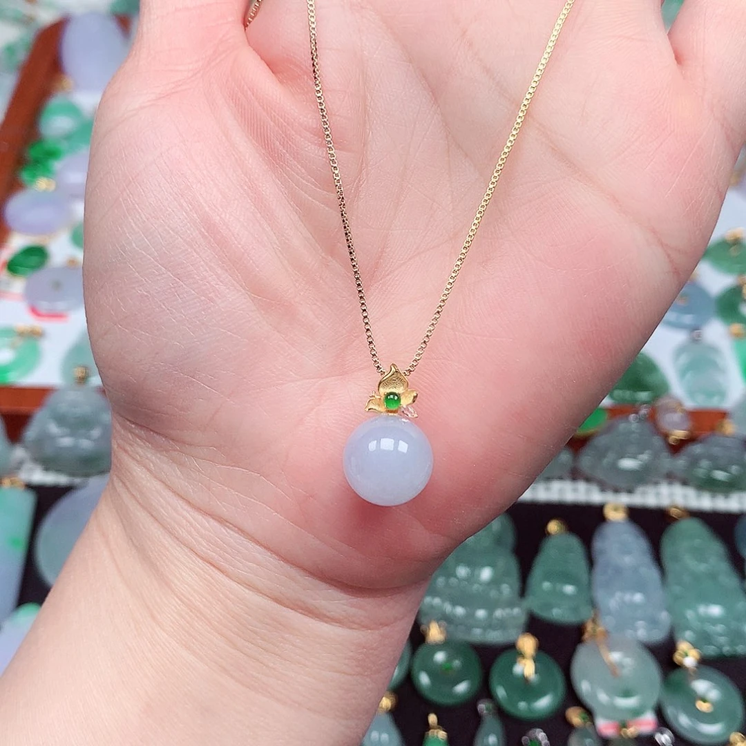 翡翠颈饰18K金镶嵌天然翡翠A货