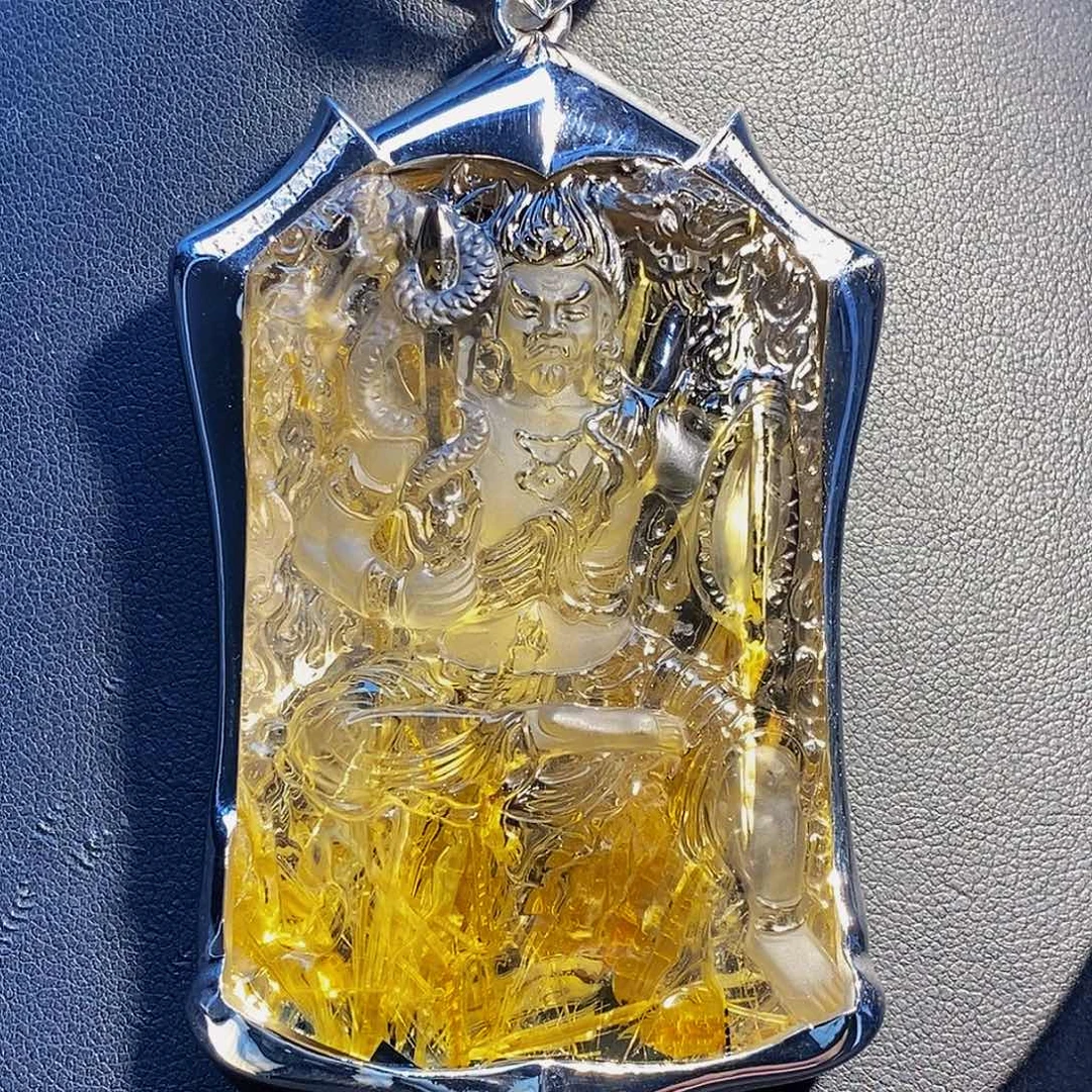 水晶颈饰银S925镶嵌天然藏品钛晶不动明王超大尺寸吊坠