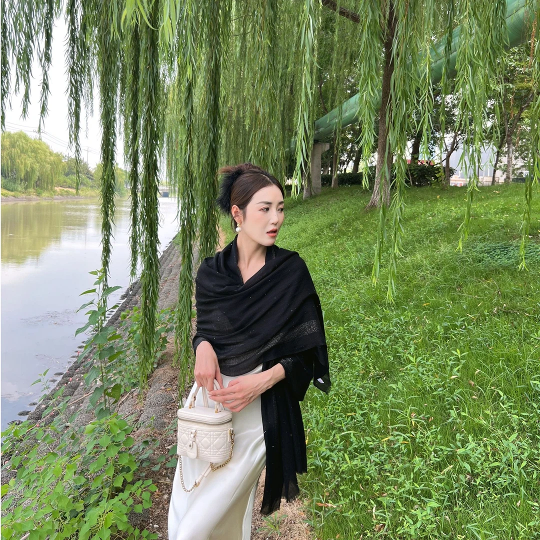 SHELINGYANG奢凌羊「100*200」提花纹文艺典雅披肩气质围巾