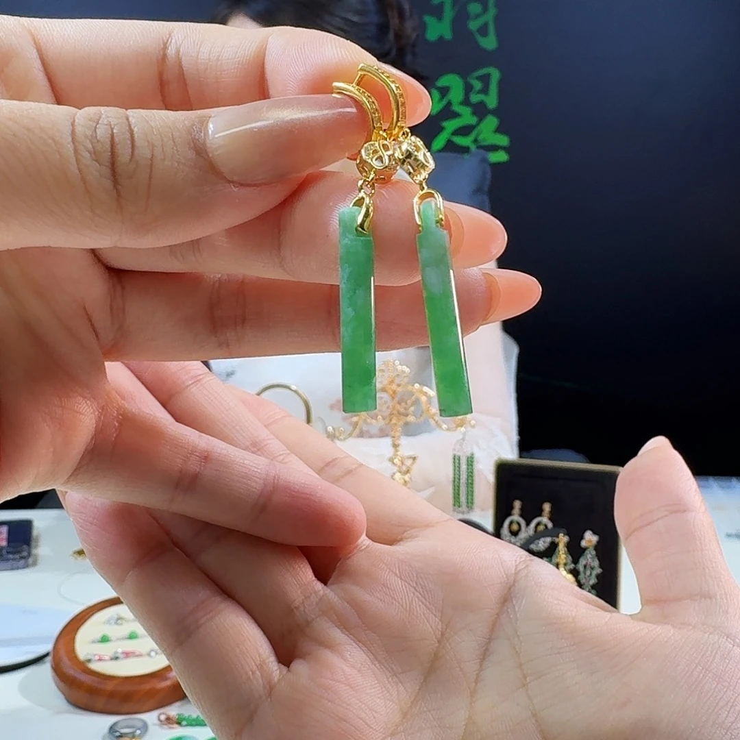 翡翠银S925镶嵌耳饰925镶嵌