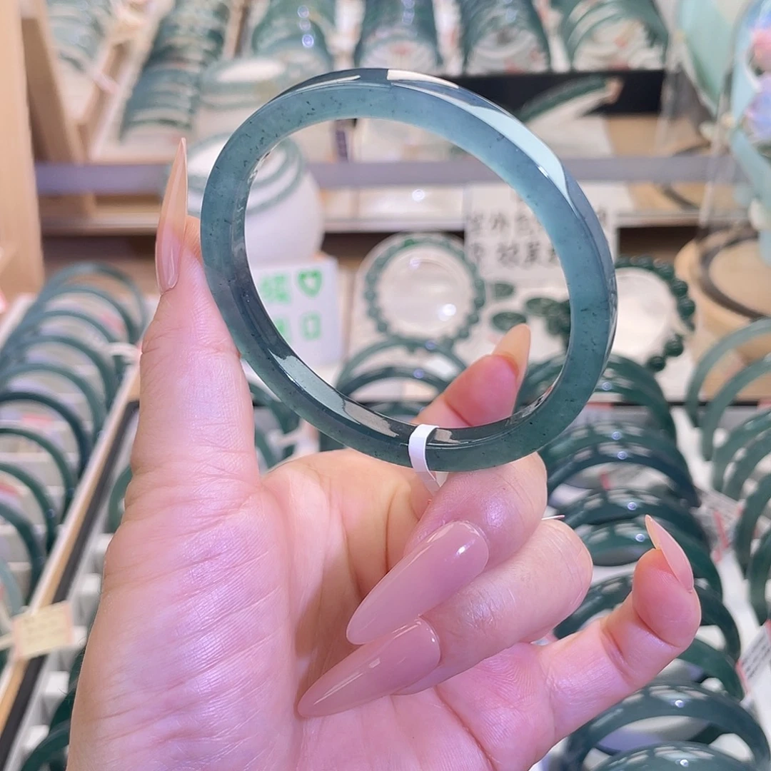 翡翠未镶嵌手镯冰乌鸡蓝水方鐲56-57圈