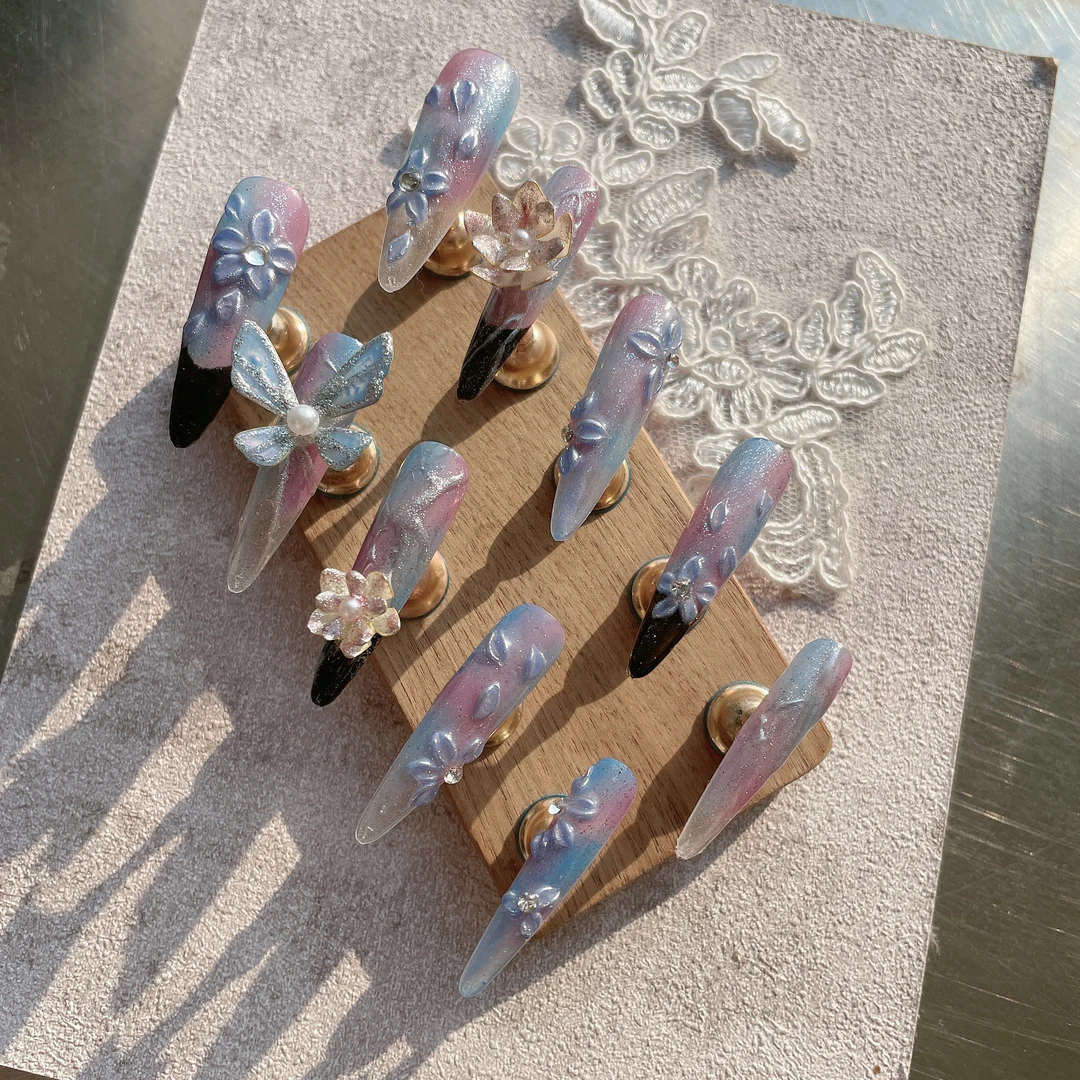 紫霞仙子—姚奈儿纯手工定制穿戴甲冰透白色气质手绘雕花