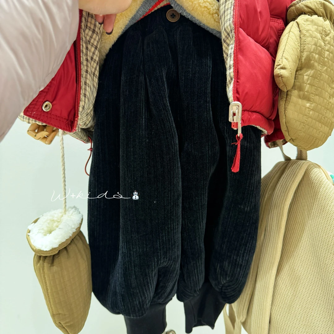 【W+韩系童装】冬款儿童韩休闲脚口收口法兰格一体绒卫裤 KZ66017