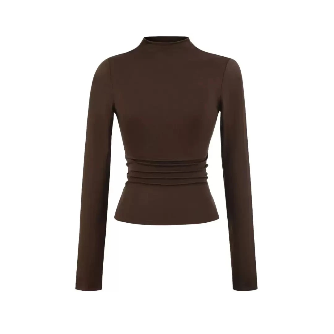 【悦己】超模T天丝修身新款半高领磨毛修身显瘦长袖打底衫女纯色