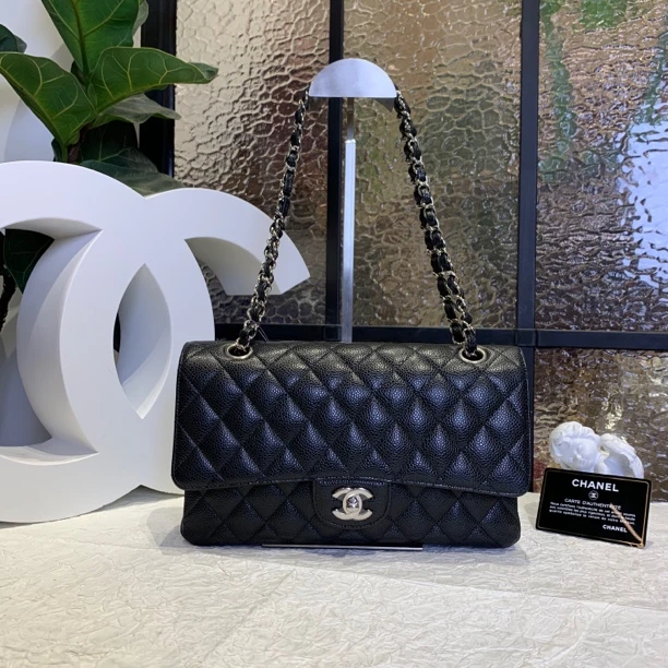 95新 Chanel/香奈儿 Chanel黑银中号荔枝纹cf 25020114-01