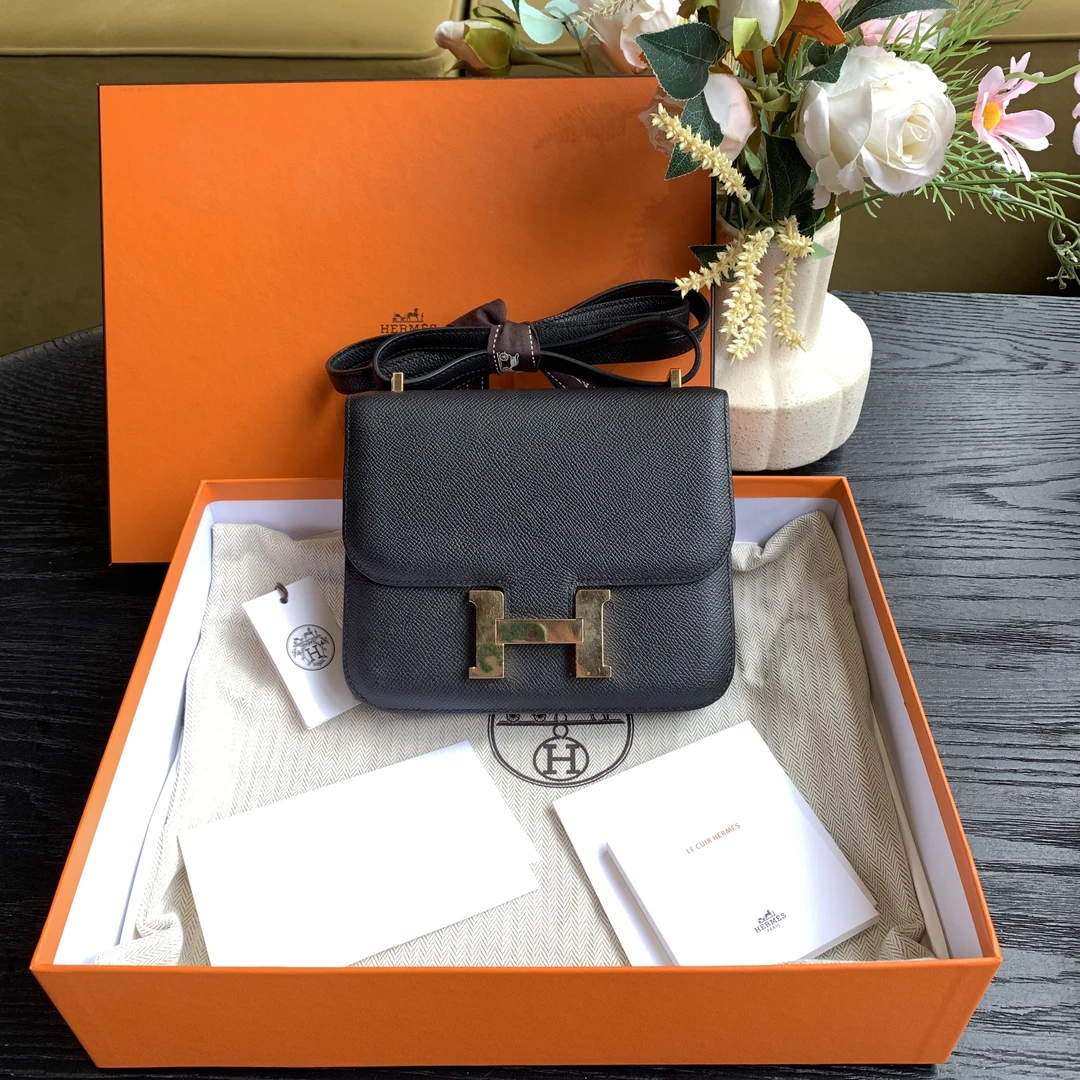 95新 Hermes/爱马仕 康康19 E皮 黑金 Ｙ刻 98新/sp23086