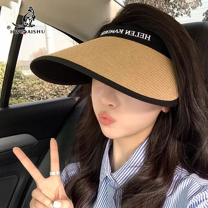 夏防紫外线大帽檐空顶新款防晒帽女沙滩遮阳草帽骑车遮脸太阳帽子