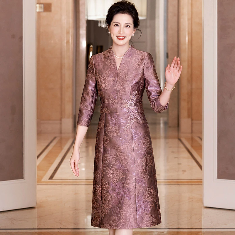 6856高贵大气年轻款妈妈婚宴装高端喜婆婆婚宴礼服旗袍裙日常可穿