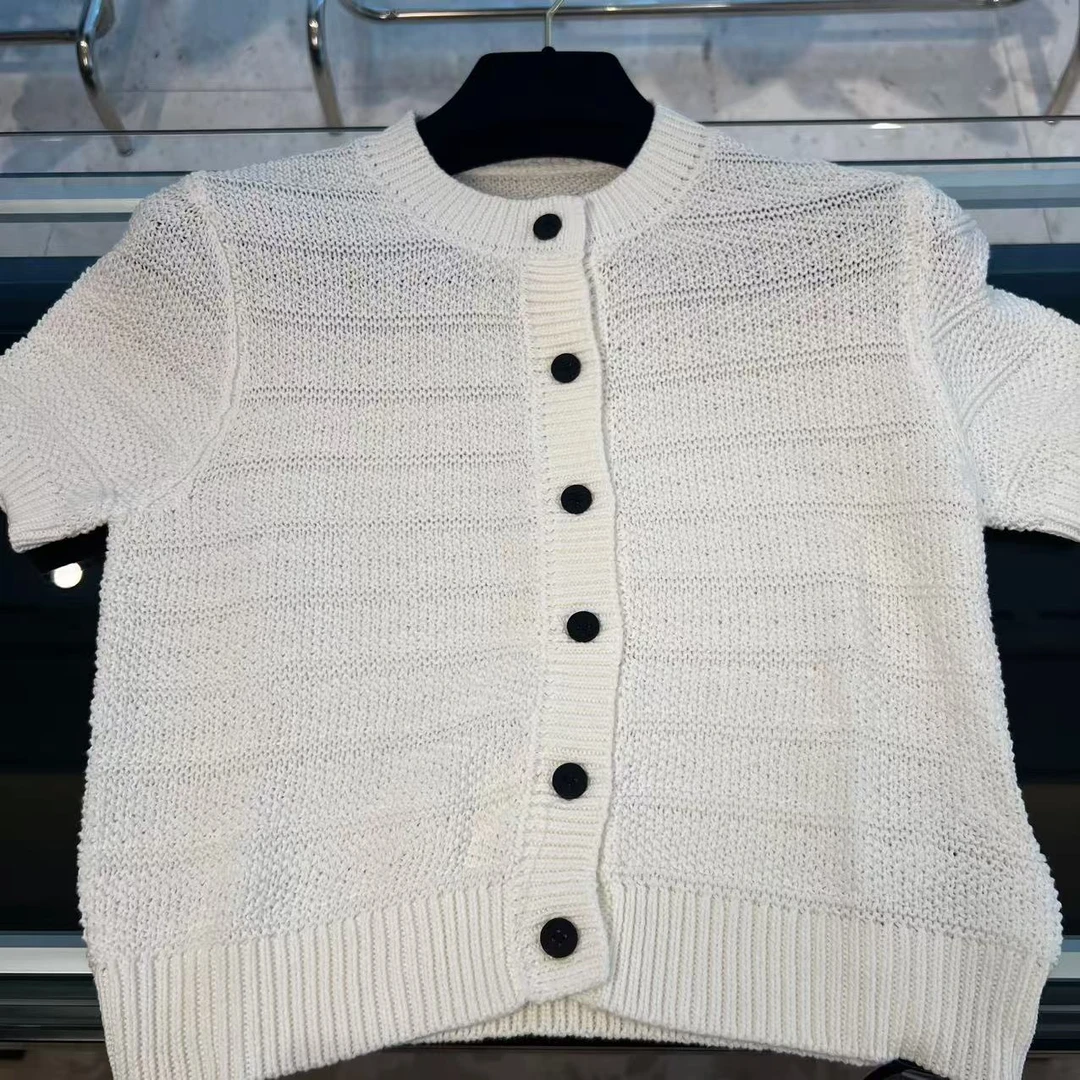 【绘梦织】重磅针织纯色设计感镂空开衫短袖上衣女2024296