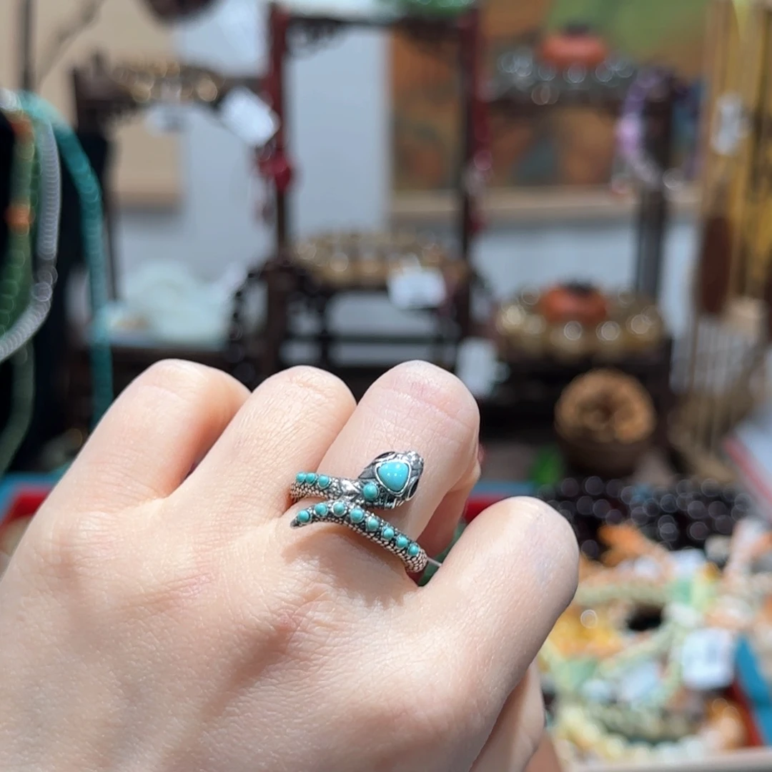 绿松石戒指银S925镶嵌戒指