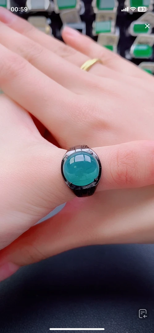 天然翡翠戒指s925银男戒